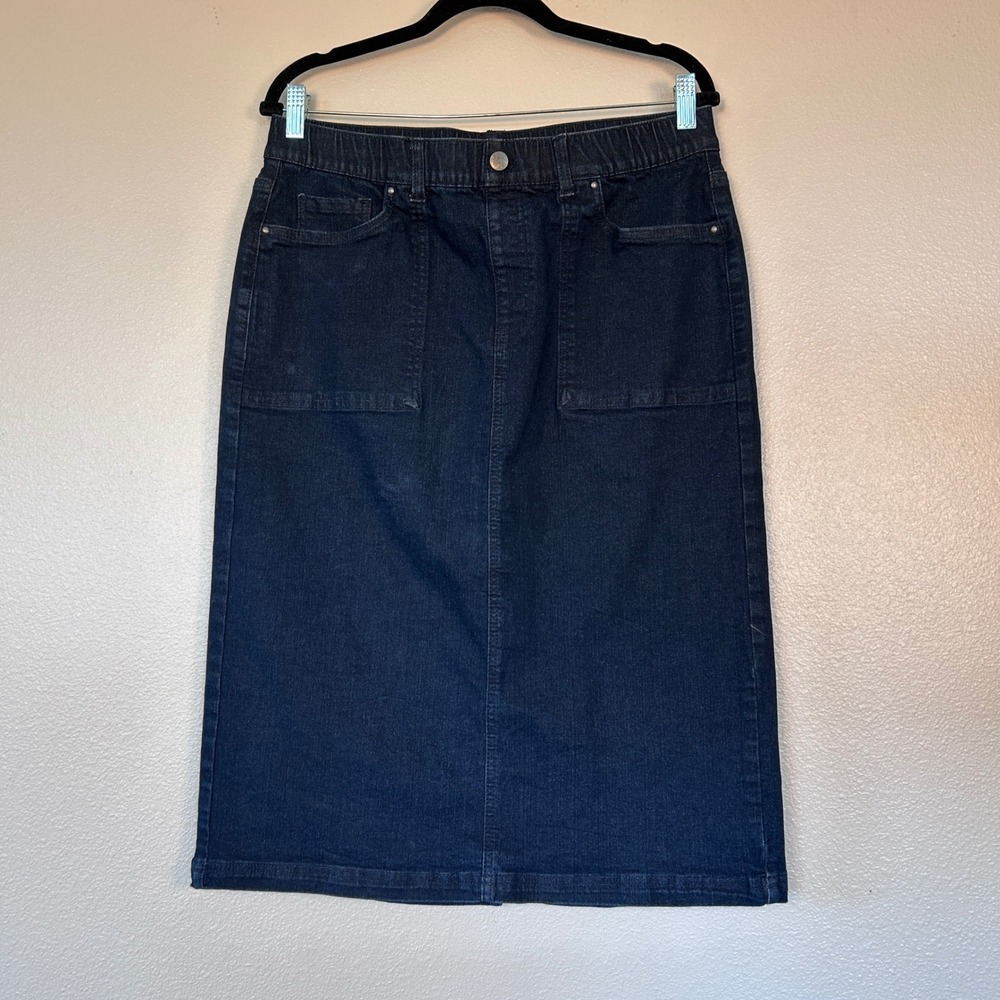 Blair Dark Wash Denim Midi Skirt Elastic Waist Women's Petite 12P